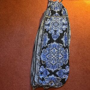 INC International Concepts Blue and Black Maxi Halter Dress W/ Silver Accent.